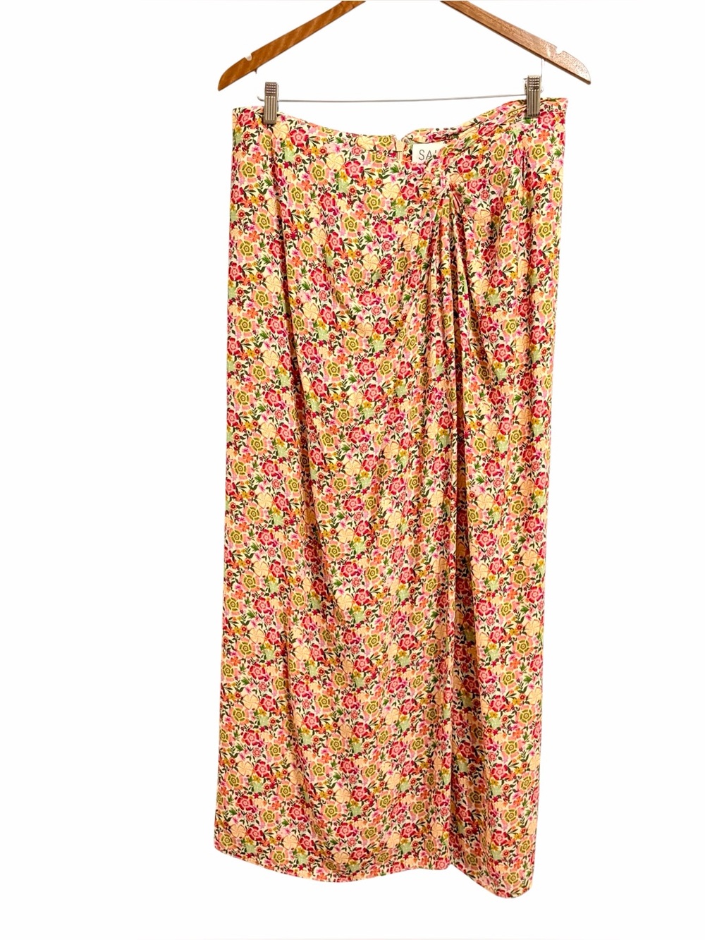 Saloni Rebel-B Zinnia Floral Faux Wrap Midi Skirt 12 Garden Party Cottagecore